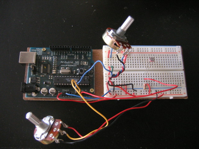 Arduino with 2 potentiometers and a photocell